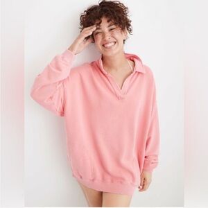 26. | aerie | Happy Henley Everyday Polo Sweatshirt | Coral Pink